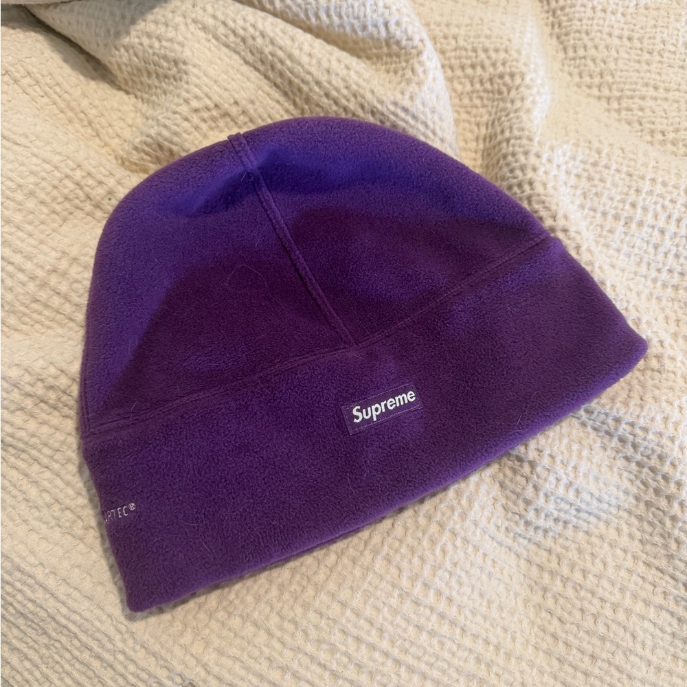 Supreme Purple Polartech Fleece Beanie with Box Logo